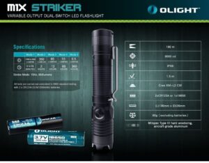latarka olight m1x striker xm-l2 specyfikacja